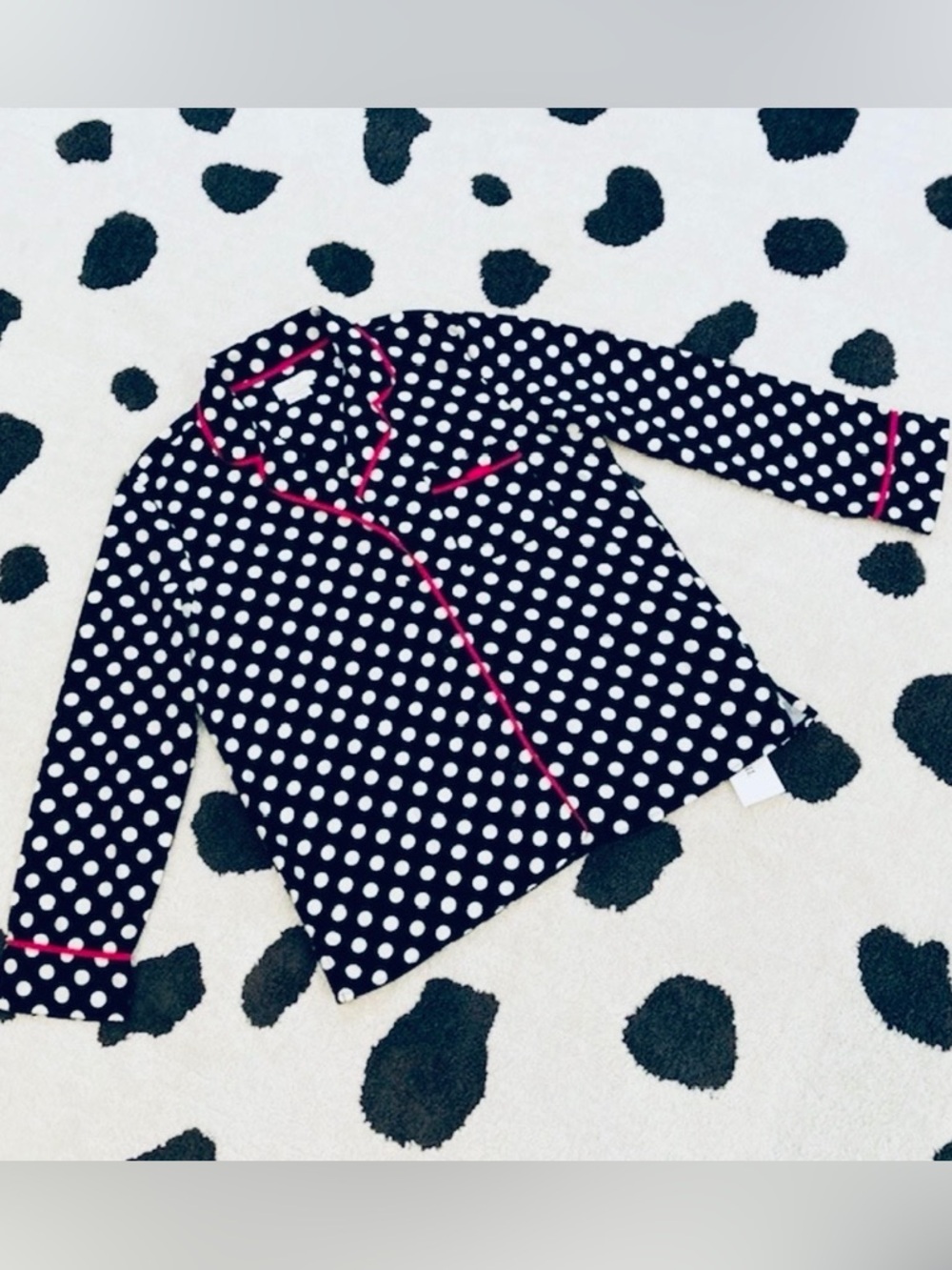 Kate Spade Womens Size Medium Black White Pink Polka Dot Bow Flannel Pajama Top